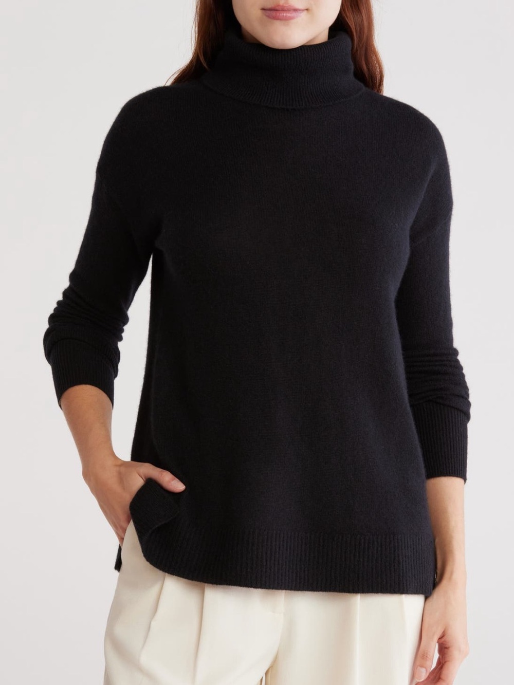NWT Nordstrom 100% Cashmere Black Turtleneck Sweater Size XS